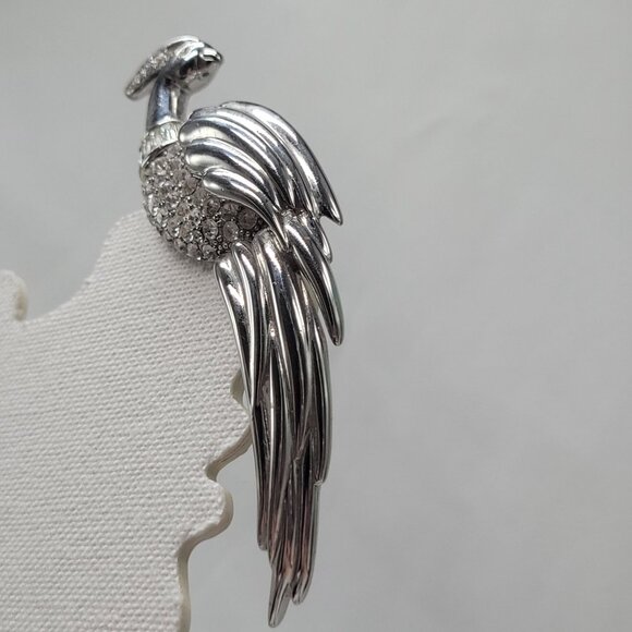 Vtg Monet Large Bird of Paradise Brooch Pin Pave Rhinestone Silver Tone Elegant - Picture 8 of 11